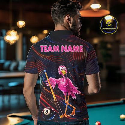 Funny Neon Flamingo 8 Ball Pool Billiard Shirt For Men Custom Billiard Team Jersey Polo & 1/4 Zip TDM6256