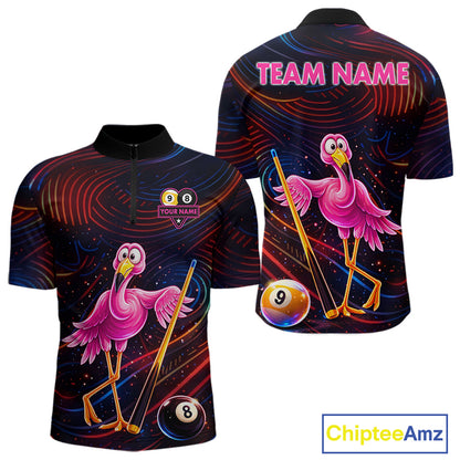Funny Neon Flamingo 8 Ball & 9 Ball Billiard Shirt For Men Custom Pool Team Jersey Polo & 1/4 Zip TDM6257