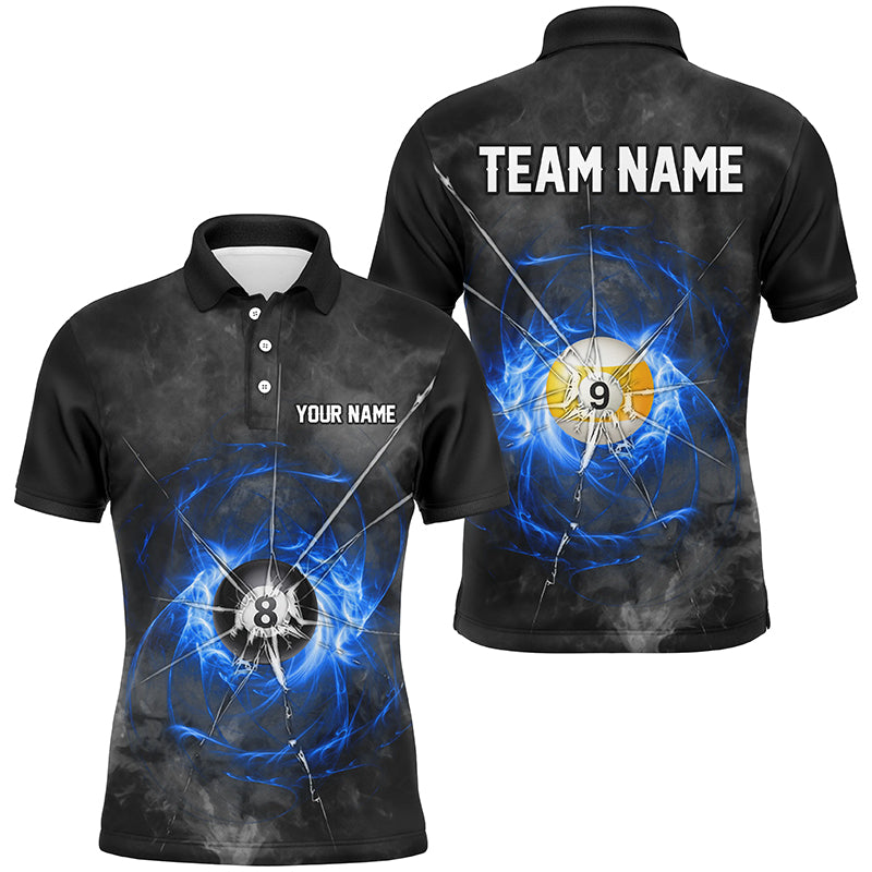 Billiard Ball 8 & Ball 9 Crack Glass Custom Men Polo & Quarter-Zip Shirts, Billiard Jersey |Blue TDM1744