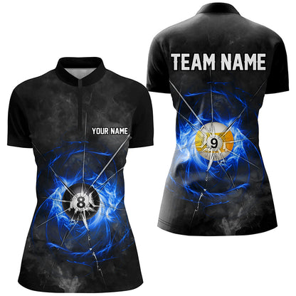 Billiard Ball 8 & Ball 9 Crack Glass Custom Women Polo & Quarter-Zip Shirts, Billiard Jersey |Blue TDM1744