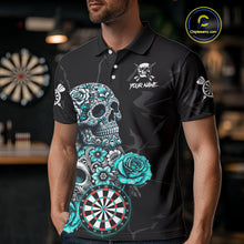Load image into Gallery viewer, Personalized Funny Turquoise Skull Roses Darts Shirt For Men Custom Darts Team Jersey, Dart Outfit TDM4143