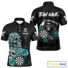 Load image into Gallery viewer, Personalized Funny Turquoise Skull Roses Darts Shirt For Men Custom Darts Team Jersey, Dart Outfit TDM4143