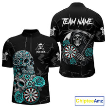 Load image into Gallery viewer, Personalized Funny Turquoise Skull Roses Darts Shirt For Men Custom Darts Team Jersey, Dart Outfit TDM4143