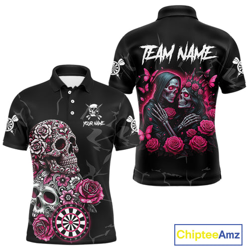 Personalized Pink Skull Roses Gothic Romance Darts Shirt For Men, Dart Jersey Outfit, Dart Gifts TDM4145