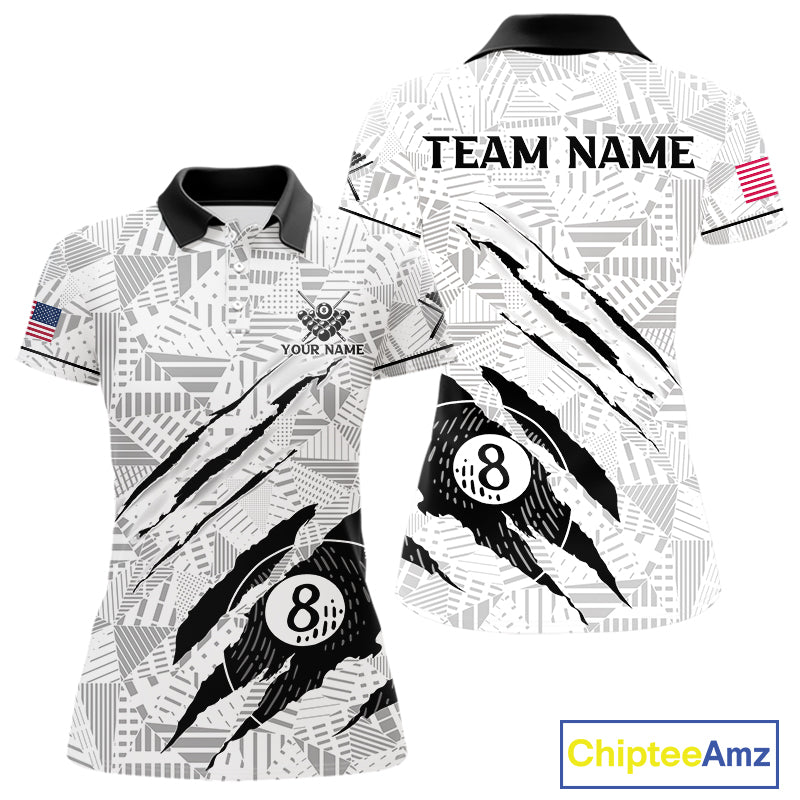 Personalized Funny Scratch 8 Ball Pool Billiard Polo, 1/4 Zip For Women Custom Team Billiard Jersey TDM4147