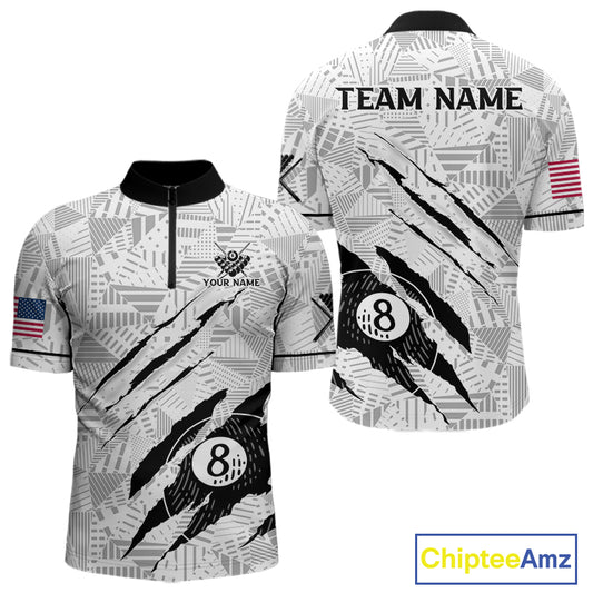 Personalized Funny Scratch 8 Ball Pool Billiard Polo, 1/4 Zip For Men Custom Team Billiard Jersey TDM4147
