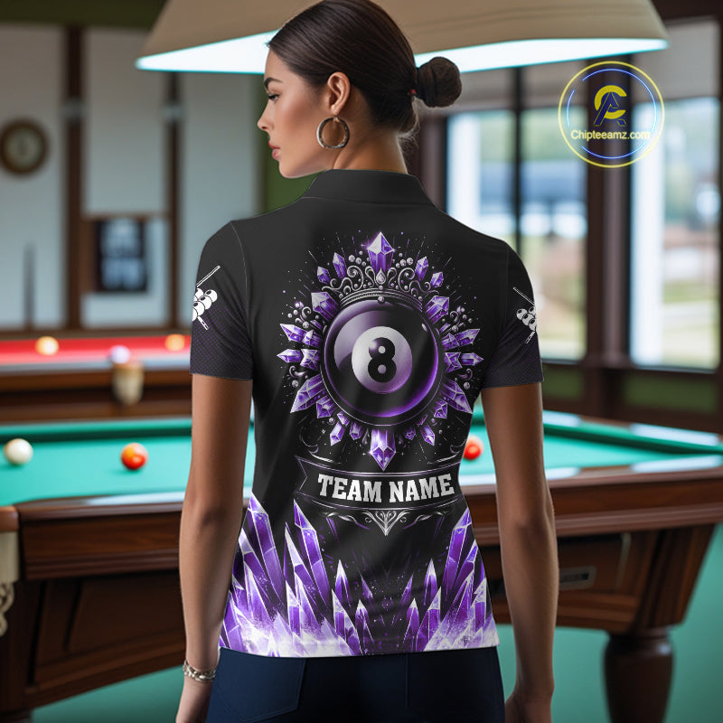 Personalized Purple Icy 8 Ball Pool Crown Billiard Shirt For Women, Funny Billiard Team Jerseys TDM4304