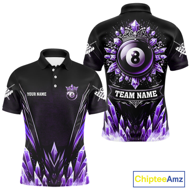 Personalized Purple Icy 8 Ball Pool Crown Billiard Shirt For Men, Funny Billiard Team Jerseys TDM4304