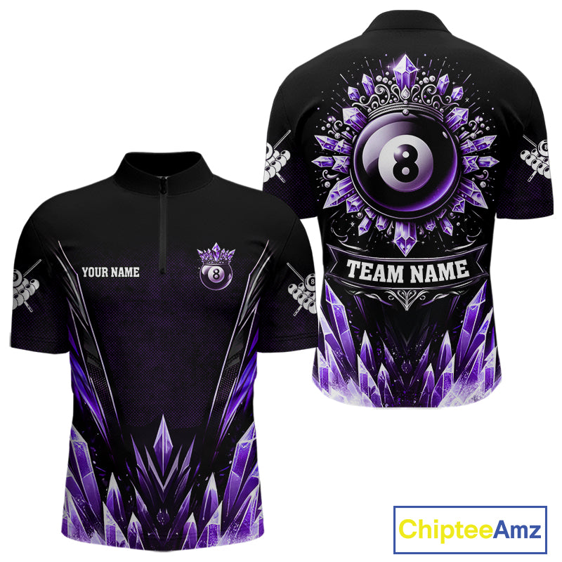 Personalized Purple Icy 8 Ball Pool Crown Billiard Shirt For Men, Funny Billiard Team Jerseys TDM4304