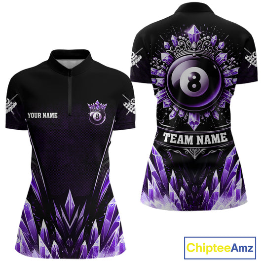 Personalized Purple Icy 8 Ball Pool Crown Billiard Shirt For Women, Funny Billiard Team Jerseys TDM4304