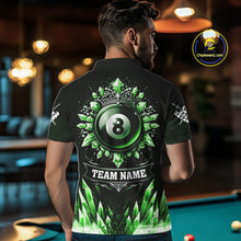 Load image into Gallery viewer, Personalized Green Icy 8 Ball Pool Crown Billiard Shirt For Men, Billiard Jersey Polo &amp; 1/4 Zip TDM4305