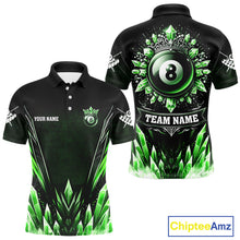 Load image into Gallery viewer, Personalized Green Icy 8 Ball Pool Crown Billiard Shirt For Men, Billiard Jersey Polo &amp; 1/4 Zip TDM4305