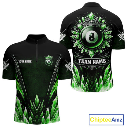 Personalized Green Icy 8 Ball Pool Crown Billiard Shirt For Men, Billiard Jersey Polo & 1/4 Zip TDM4305