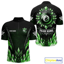 Load image into Gallery viewer, Personalized Green Icy 8 Ball Pool Crown Billiard Shirt For Men, Billiard Jersey Polo &amp; 1/4 Zip TDM4305