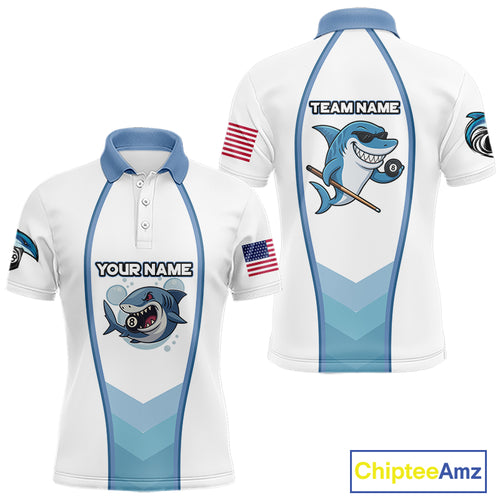 Personalized Funny Billiard Shark Polo Shirts For Men Custom Name Shark Pool Billiards Apparel TDM0717
