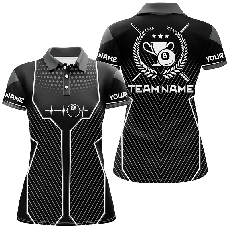 Custom 8 Ball Heartbeat Funny Billiard Polo Shirts For Women Personalized Pool Jerseys For Player TDM0303