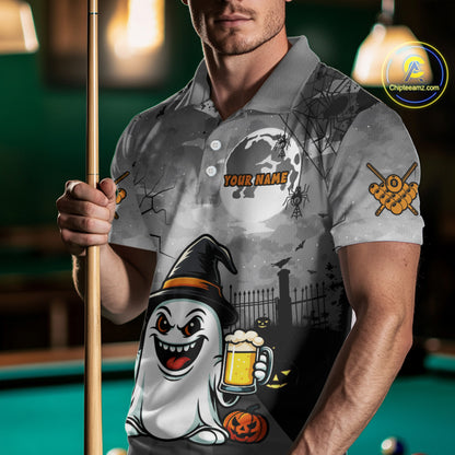 Funny Ghostly Beer Halloween Billiard Shirt For Men Custom Halloween Gifts For Pool Player TDM4947