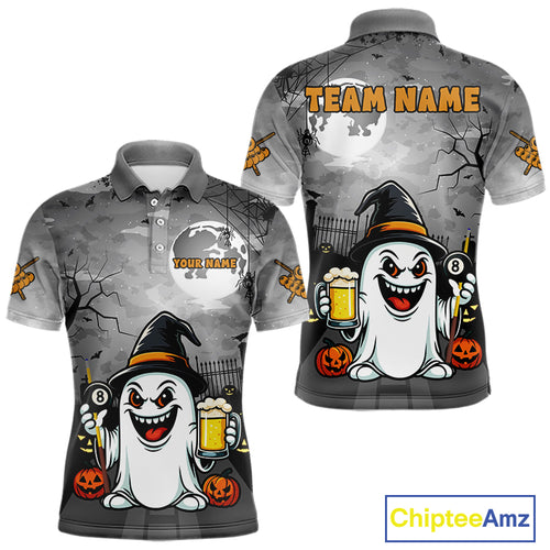 Funny Ghostly Beer Halloween Billiard Shirt For Men Custom Halloween Gifts For Pool Player TDM4947