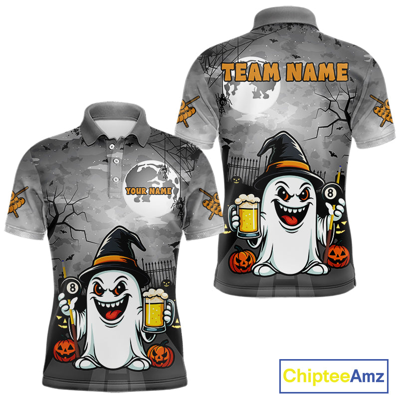Funny Ghostly Beer Halloween Billiard Shirt For Men Custom Halloween Gifts For Pool Player TDM4947
