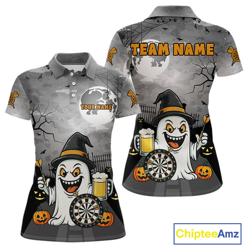 Funny Ghostly Beer Halloween Darts Shirt For Women Custom Halloween Gifts For Darts Lover TDM4948