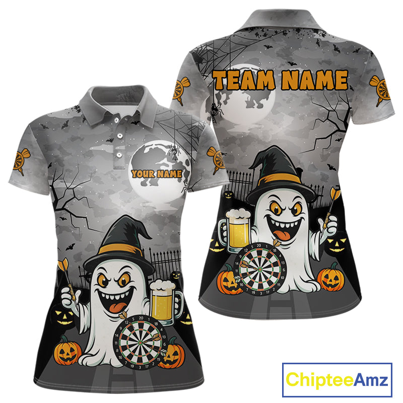 Funny Ghostly Beer Halloween Darts Shirt For Women Custom Halloween Gifts For Darts Lover TDM4948