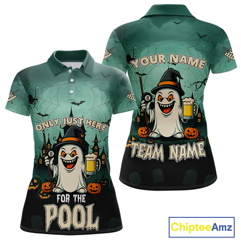 Only Just Here For The Pool Custom Halloween Billiard Shirt For Women, Funny Ghostly Billiard Jersey TDM4950