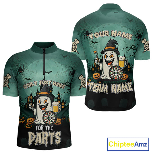 Only Just Here For The Darts Custom Halloween Darts Shirt For Men, Funny Ghostly Darts Team Jersey TDM4951