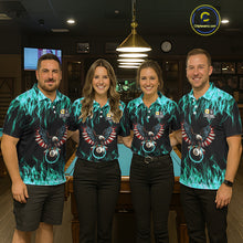 Load image into Gallery viewer, Turquoise Flaming American Flag Eagle 8 Ball 9 Ball Billiard Shirt For Women Custom Pool Team Jersey TDM5654