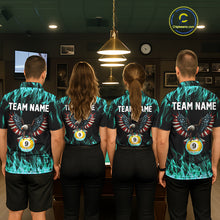 Load image into Gallery viewer, Turquoise Flaming American Flag Eagle 8 Ball 9 Ball Billiard Shirt For Women Custom Pool Team Jersey TDM5654