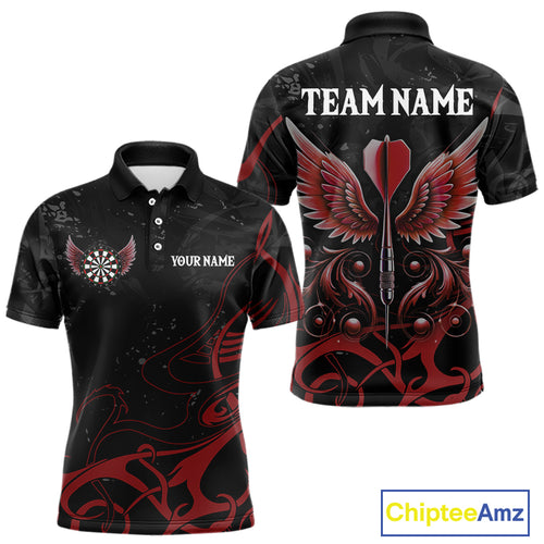 Black And Red Custom Wings Darts Shirts For Men, Darts Jersey Pocket Option TDM3839