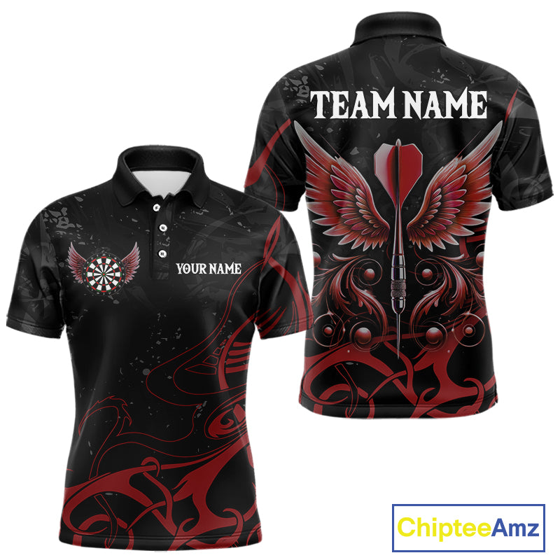 Black And Red Custom Wings Darts Shirts For Men, Darts Jersey Pocket Option TDM3839