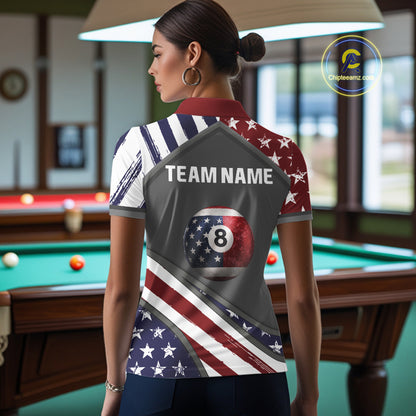 Patrioitc 8 Ball Pool Women Billiard Polo & 1/4-Zip Shirt Personalized Billiard Team Jersey NYN2376