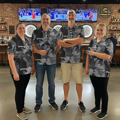 Custom Grunge Grey Camo Arrow Darts Shirts For Women, Retro Darts Jersey Team Polo & 1/4 Zip TDM5665