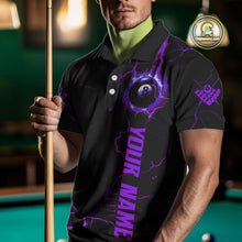 Load image into Gallery viewer, Black And Purple 8 Ball Thunder Lightning Custom Dragon Men&#39;s Billiard Shirt, Billiard Team Jersey TDM4349