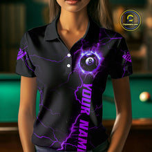 Load image into Gallery viewer, Black And Purple 8 Ball Thunder Lightning Custom Dragon Women&#39;s Billiard Shirt, Billiard Team Jersey TDM4349