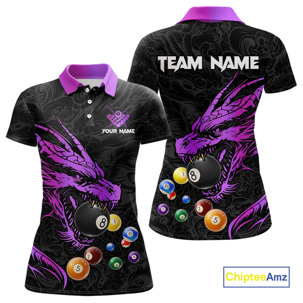 Personalized Purple Black Dragon Billiard Balls Pool Shirts For Women, Billiard League Team Jerseys TDM3851
