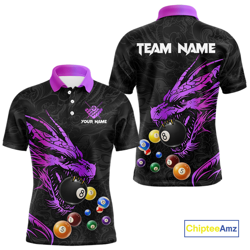 Personalized Purple Black Dragon Billiard Balls Pool Shirts For Men, Billiard League Team Jerseys TDM3851