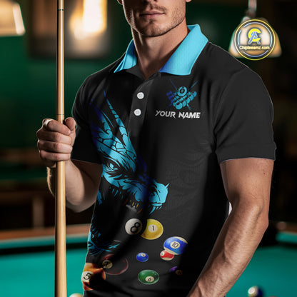 Personalized Black And Blue Dragon Billiard Balls Pool Shirts For Men, Billiard League Team Jersey TDM3852