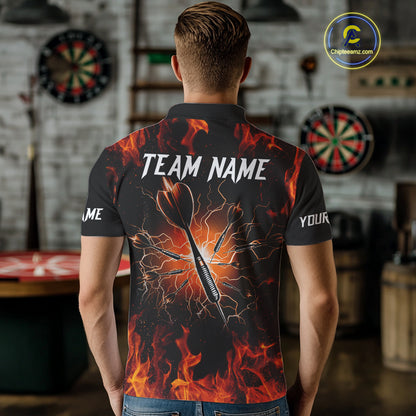 Orange Flaming Skull Men's Dart Jerseys Custom Dart Fire Lightning Darts Team Shirt Polo & 1/4 Zip TDM3856