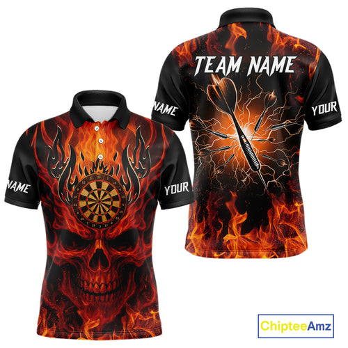 Orange Flaming Skull Men's Dart Jerseys Custom Dart Fire Lightning Darts Team Shirt Polo & 1/4 Zip TDM3856