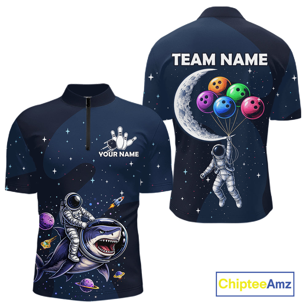 Custom Astronaut Galaxy Funny Bowling Jersey For Men, Bowling Polo & Quarter Zip Team Shirts TDM6273