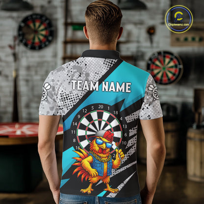 Personalized Rooster Funny Darts Shirt For Men Custom Darts Team Jersey Polo & 1/4 Zip |Blue TDM6279