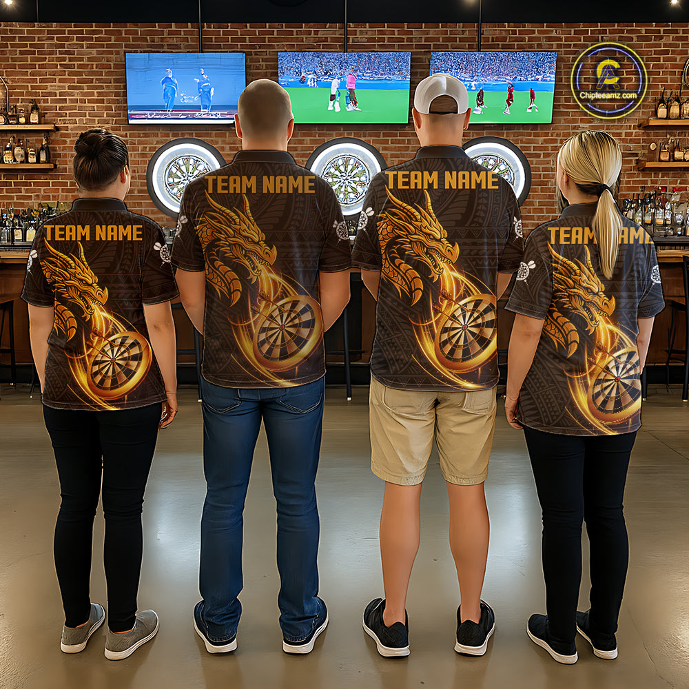 Black And Golden Custom Tribal Dragon Darts Shirt For Women, Darts Team Jersey Polo & Quarter Zip TDM5390