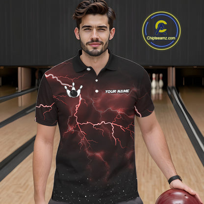 Personalized Thunder Lightning Tornado Funny Bowling Shirt For Men Custom Bowling Team Jersey |Red TDM5393