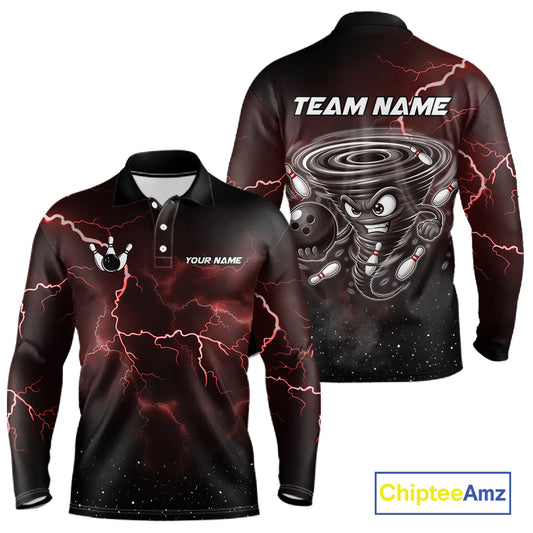 Personalized Thunder Lightning Tornado Funny Bowling Shirt For Men Custom Bowling Team Jersey |Red TDM5393