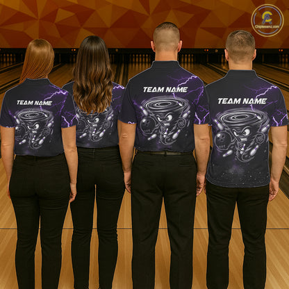 Personalized Thunder Lightning Tornado Funny Bowling Shirt For Women, Bowling Team Jersey |Purple TDM5394