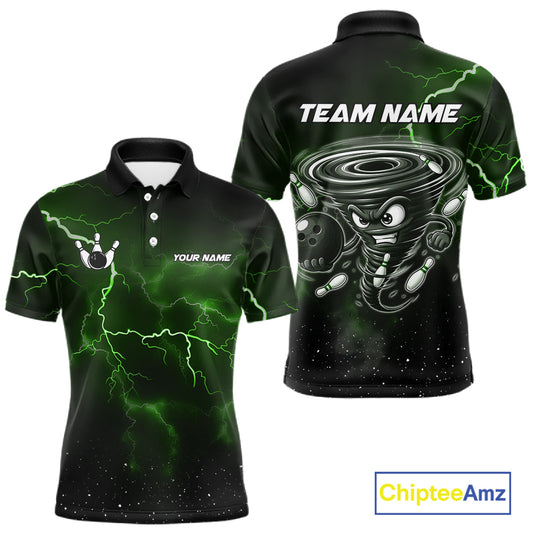 Personalized Thunder Lightning Tornado Funny Bowling Shirt For Men, Bowling Team Jersey |Green TDM5395