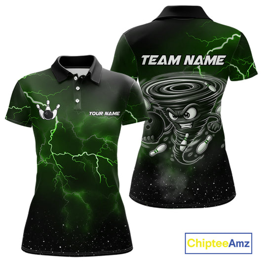 Personalized Thunder Lightning Tornado Funny Bowling Shirt For Women, Bowling Team Jersey |Green TDM5395