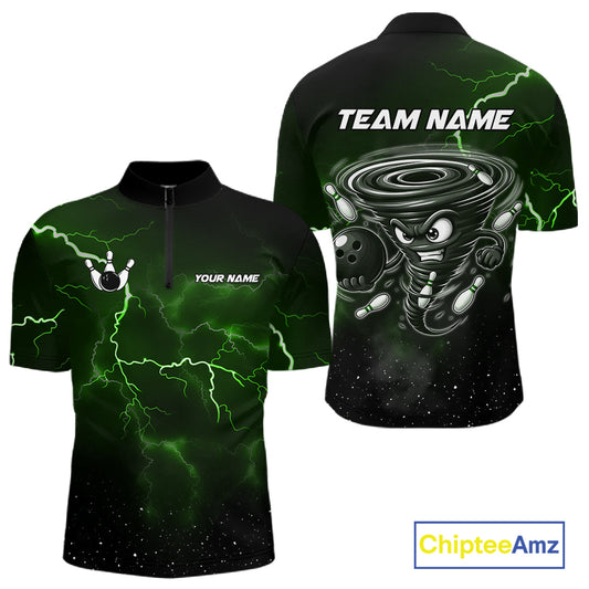 Personalized Thunder Lightning Tornado Funny Bowling Shirt For Men, Bowling Team Jersey |Green TDM5395