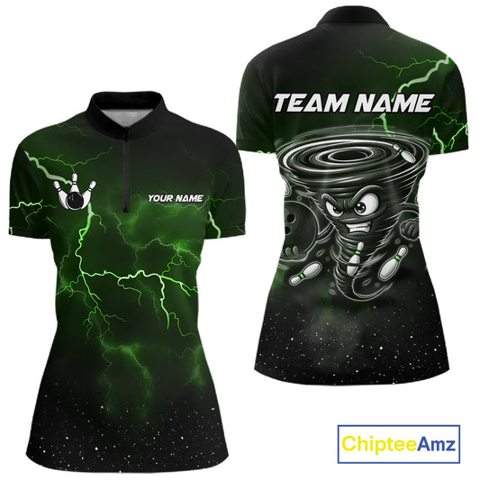 Personalized Thunder Lightning Tornado Funny Bowling Shirt For Women, Bowling Team Jersey |Green TDM5395